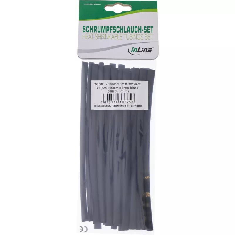 Guaina termorestringente InLine lunghezza 200 mm, da 6 mm a 3 mm di diametro, 20 pezzi, nero