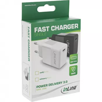 Caricabatterie USB PD InLine singolo USB-C, Power Delivery, 20W, bianco