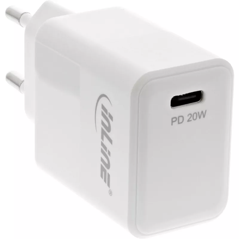 Caricabatterie USB PD InLine singolo USB-C, Power Delivery, 20W, bianco