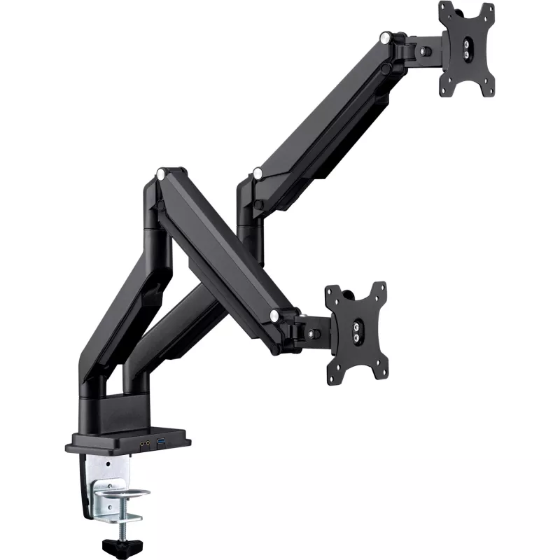 Supporto da scrivania InLine con meccanismo a sollevamento e USB/audio, 2 monitor fino a 81 cm (32 pollici), nero