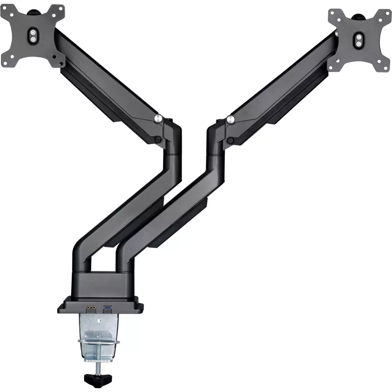 Supporto da scrivania InLine con meccanismo a sollevamento e USB/audio, 2 monitor fino a 81 cm (32 pollici), nero