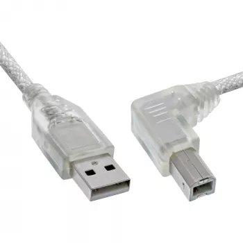 Cavo USB 2.0 InLine ad angolo retto connettore maschio Type-A / connettore maschio B trasparente 3 m