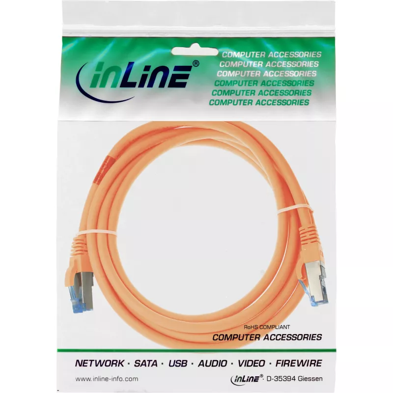 Cavo patch InLine S/FTP PiMF Cat.6A senza alogeni 500MHz arancione 0,5 m