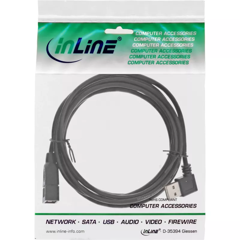 Cavo InLine USB 2.0 Smart angolare + reversibile Type-A maschio / femmina nero 2m