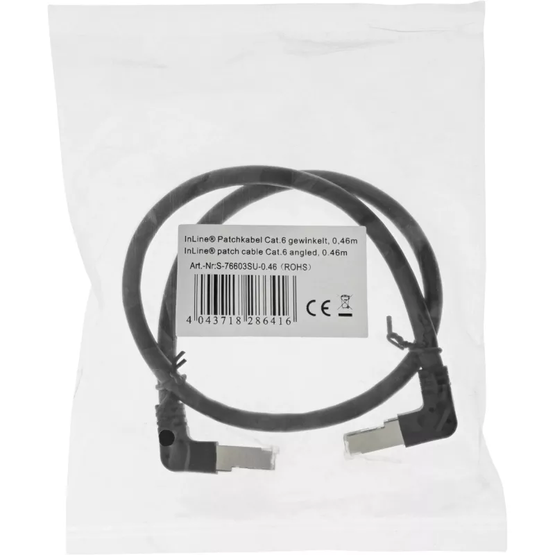 Cavo patch InLine angolare alto/basso S/FTP (PiMf) Cat.6 nero 2,36 m