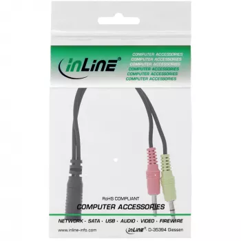 InLine cavo adattatore audio per headset, 2× connettore maschio 3,5 mm su connettore femmina 3,5 mm 4 poli, OMTP, 0,15 m