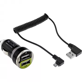 InLine set caricabatterie auto USB DUAL+, alimentatore con cavo a spirale 1 m