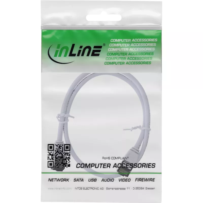 Cavo patch InLine sottile, U/FTP, Cat.8.1, TPE senza alogeni, bianco 0,5 m