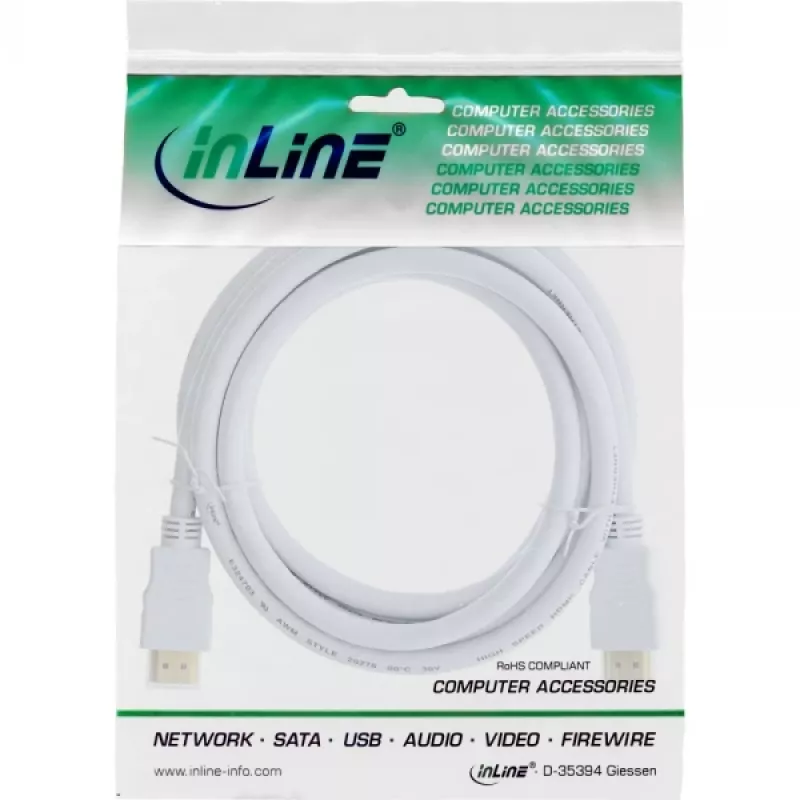 Cavo HDMI High Speed InLine con Ethernet, M/M, bianco, contatti dorati, 2 m