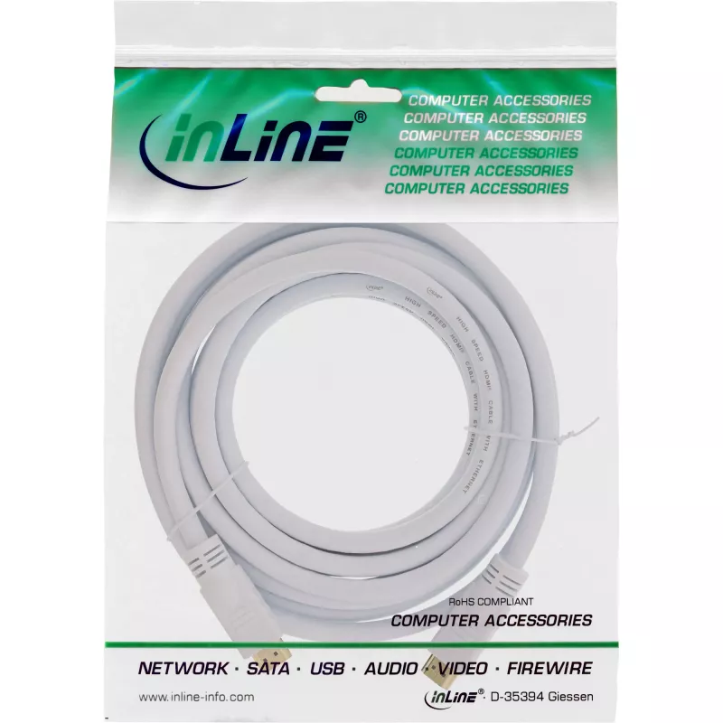 Cavo HDMI High Speed InLine con Ethernet, M/M, bianco, contatti dorati, 7,5 m