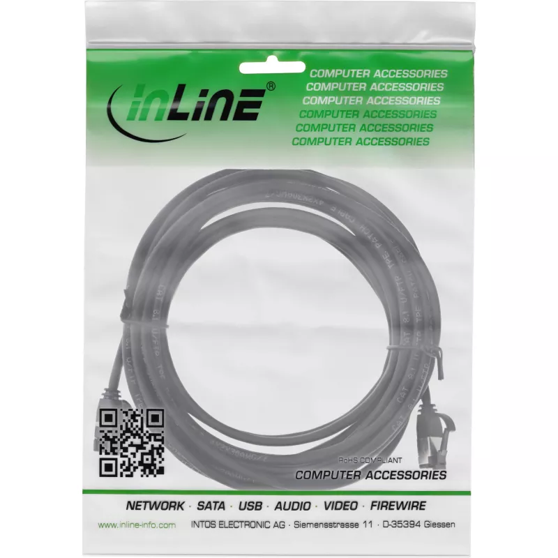 Cavo patch InLine sottile, U/FTP, Cat.8.1, TPE senza alogeni, nero 7,5 m