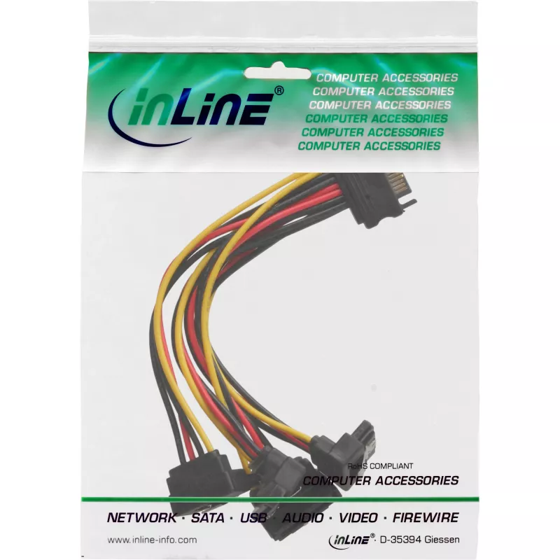InLine cavo alimentazione SATA 1-a-4 femmina / 4x SATA maschio angolato con blocchi 0,15 m