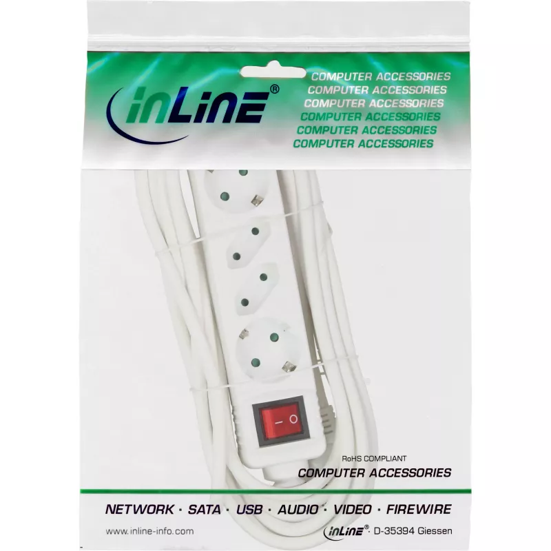 InLine ciabatta, 4 prese, 2x CEE7/3 + 2x Euro CEE 7/16, bianco, 1,5 m