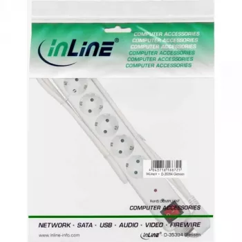 InLine ciabatta CEE 7/3, 6 prese, protezione da sovratensione, interruttore, bianco