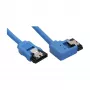 Cavo tondo InLine SATA 6Gb/s blu angolare a sinistra 90° con bloccaggi 0,5 m