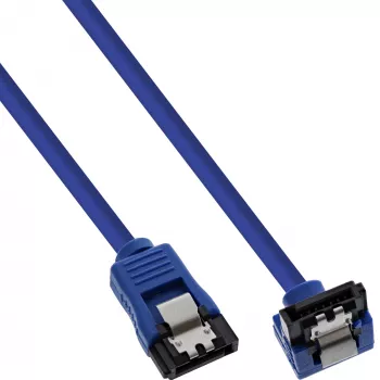 Cavo tondo InLine SATA 6Gb/s blu angolare 90° con bloccaggi 0,5m