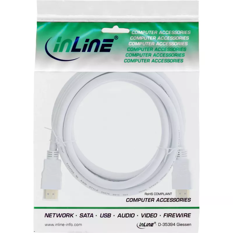 Cavo High Speed HDMI InLine con Ethernet, M/M, bianco, contatti oro, 3 m