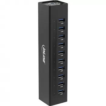 Hub USB 3.0 InLine 10 porte case in alluminio con alimentatore 4A, nero