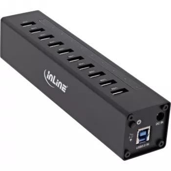 Hub USB 3.0 InLine 10 porte case in alluminio con alimentatore 4A, nero