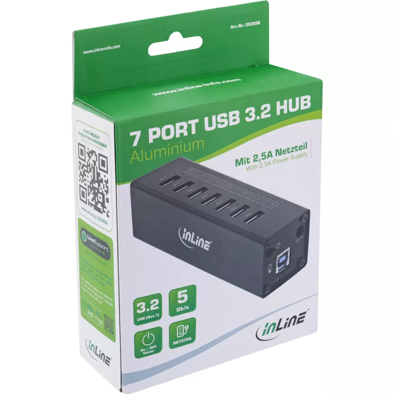 Hub USB 3.0 InLine, 7 porte, case in alluminio, con alimentatore 2,5A