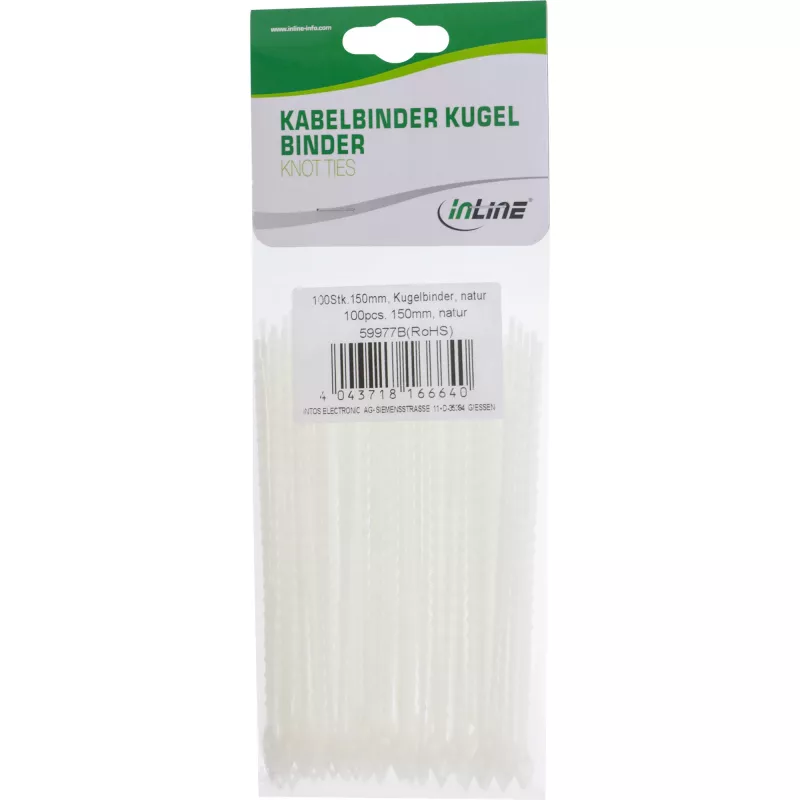 Fascette per cavi InLine 150 mm bianco, confezione da 100 – lunghezza 150 mm, elementi di fissaggio in nylon