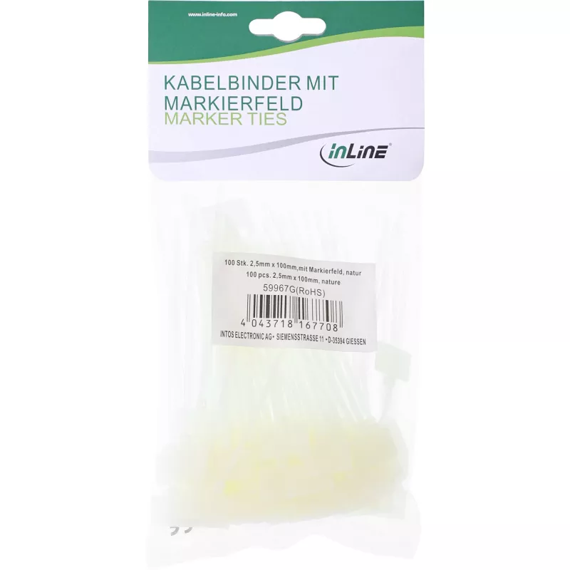 Fascette per cavi con campo per etichetta InLine 100 mm x 2,5 mm, nylon, 100 pezzi