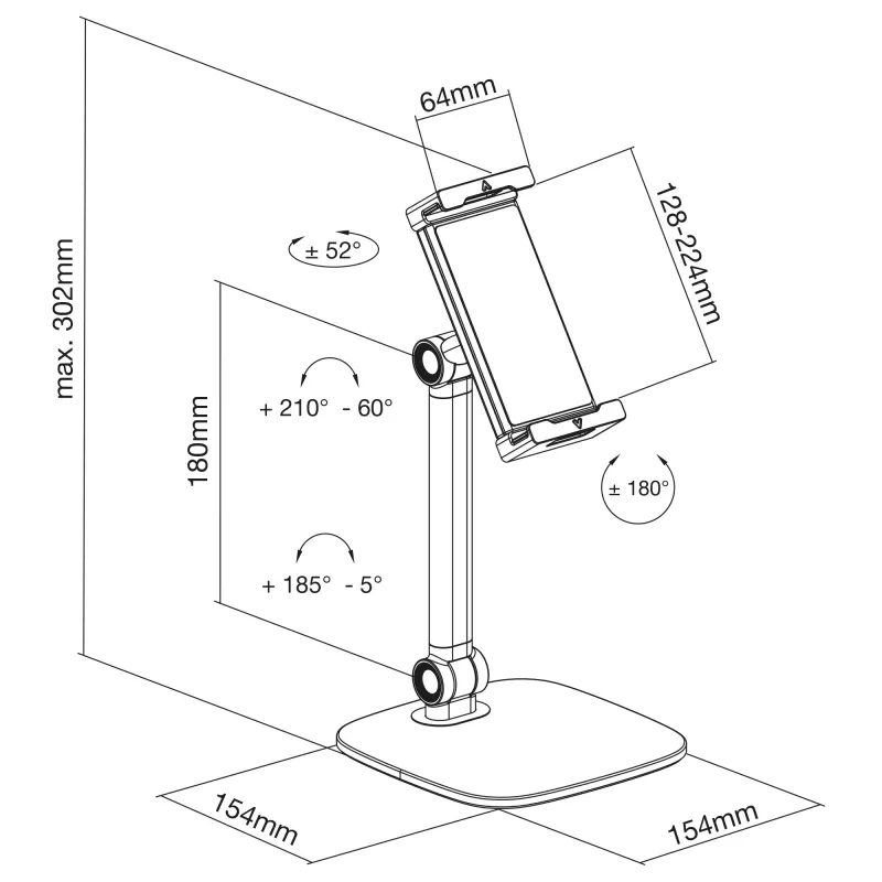 Supporto da tavolo per tablet InLine con base, fino a 12,9
