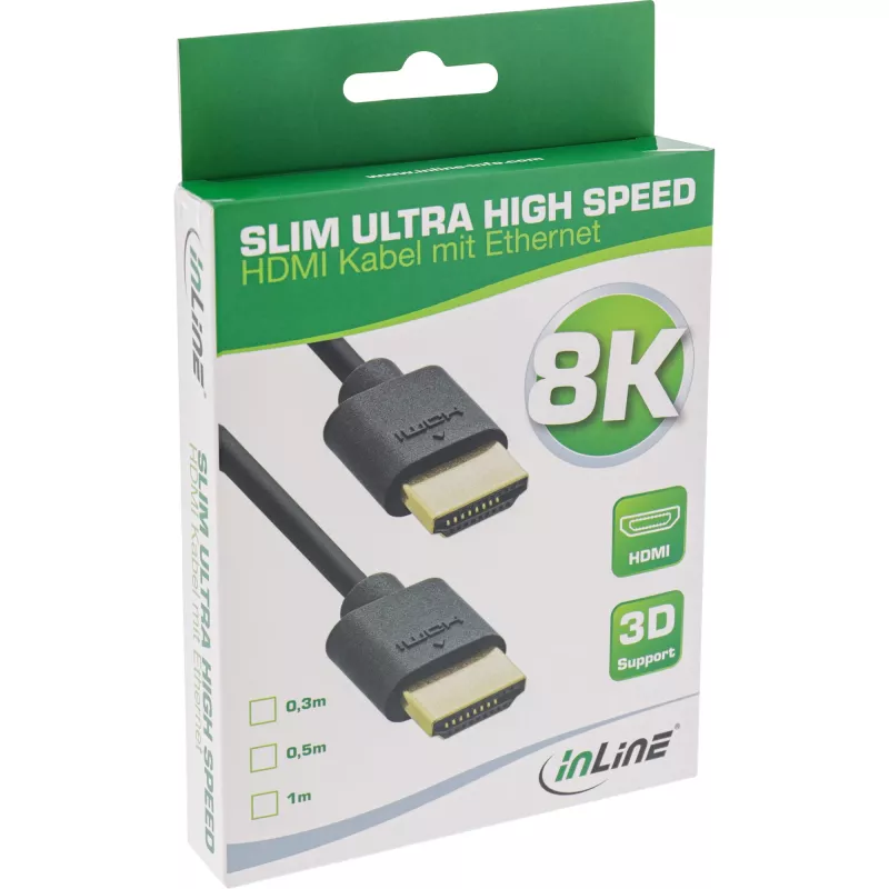 Cavo HDMI Slim Ultra High Speed M/M 8K4K placcato oro nero 1 m InLine