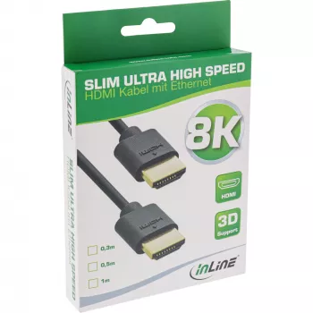 Cavo HDMI Slim Ultra High Speed M/M 8K4K placcato oro nero 0,5 m InLine
