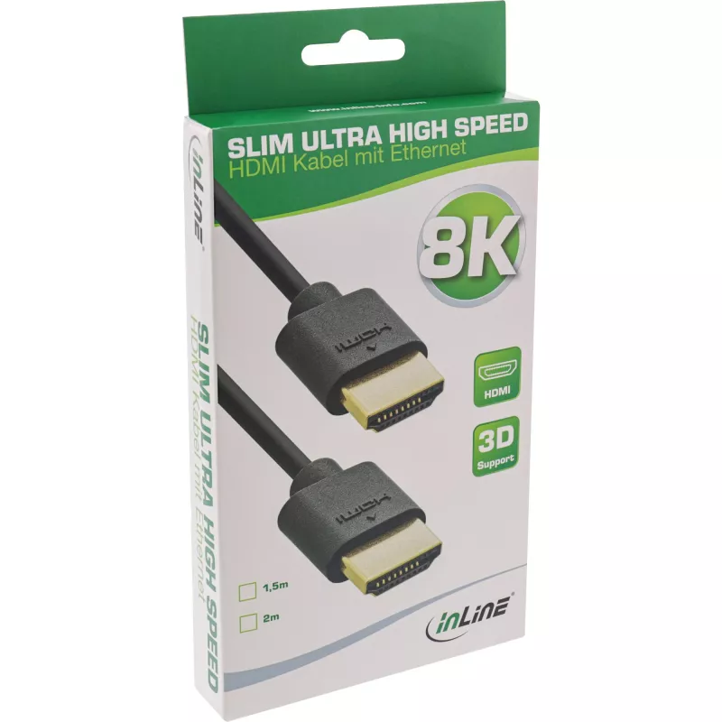 Cavo HDMI Slim Ultra High Speed M/M 8K4K placcato oro nero 2 m InLine