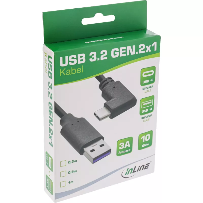 Cavo USB 3.2 InLine, USB-C maschio angolato su USB-A maschio, nero, 1 m