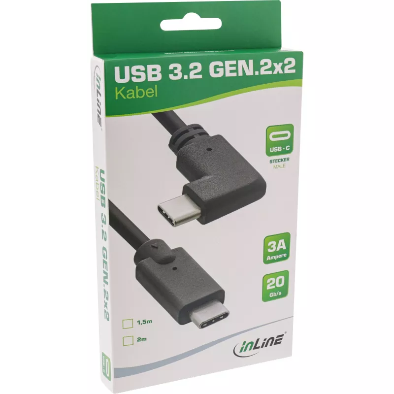 Cavo USB 3.2 Gen.2 InLine, USB-C maschio/maschio angolato, nero, 2 m