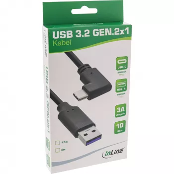 Cavo USB 3.2 InLine, USB-C maschio angolato su USB-A maschio, nero, 1,5 m