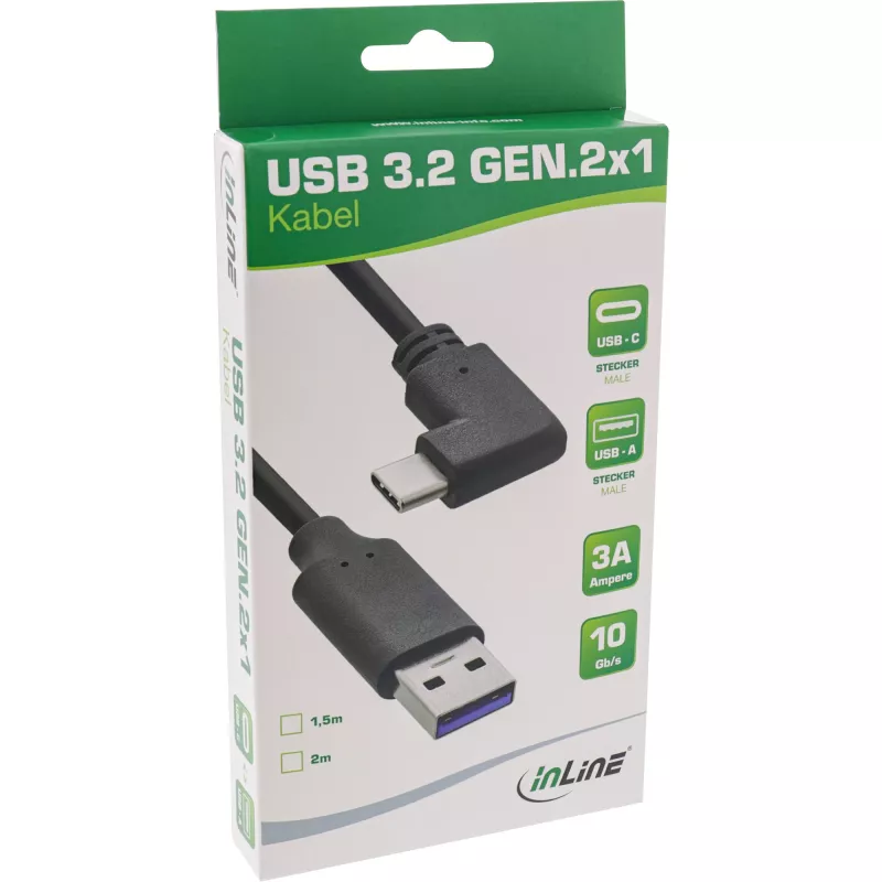Cavo USB 3.2 InLine, USB-C maschio angolato su USB-A maschio, nero, 1,5 m
