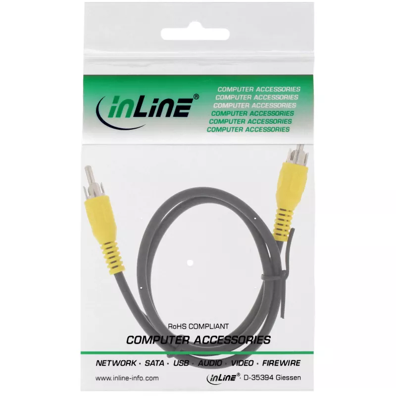 Cavo video InLine, 1x RCA M/M, connettori gialli, 1 m, RCA, RCA, 1 m, nero
