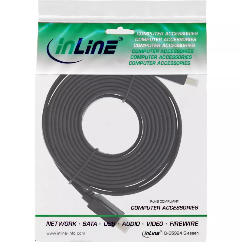 Cavo HDMI piatto InLine High Speed con Ethernet, placcato oro, nero, 1,5 m