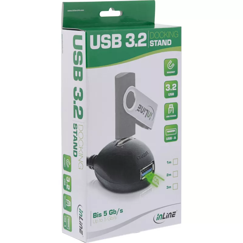 Cavo USB 3.2 Gen.1 InLine USB Type-A M / A W + alimentazione, con supporto, nero, 3 m
