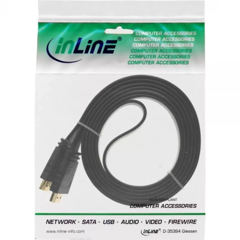 Cavo HDMI piatto InLine High Speed con Ethernet placcato oro nero 7,5 m