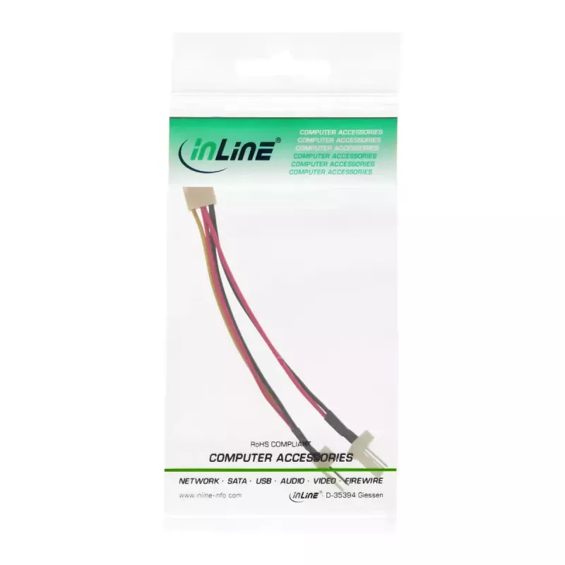 Cavo a Y adattatore per ventola InLine 3pin Molex connettore femmina / 2x 3pin Molex connettore maschio 100 pz.