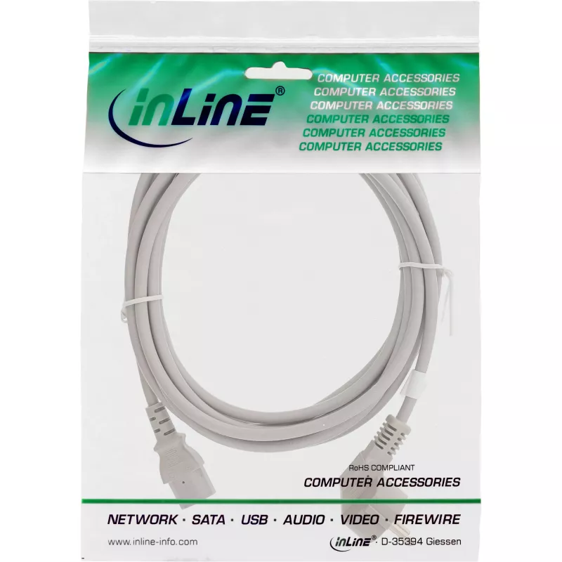 Cavo di alimentazione InLine, CEE 7/7 angolare / 3 poli IEC C13 maschio, grigio, 0,5 m