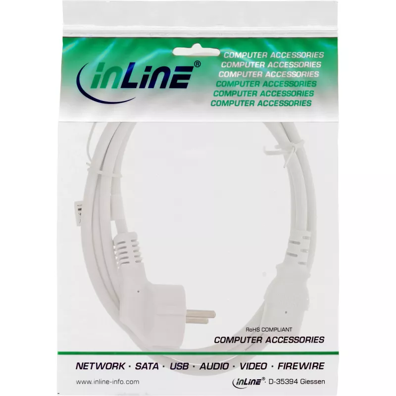 Cavo di alimentazione InLine, CEE 7/7 angolare / connettore IEC C13 3 poli, bianco, 1 m
