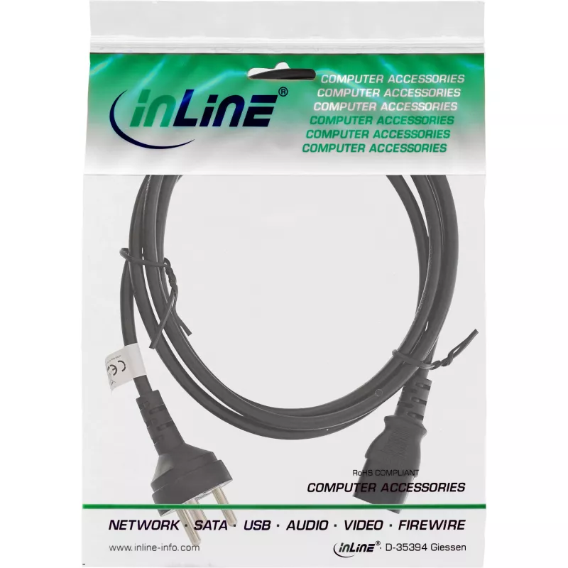 Cavo di alimentazione InLine Danimarca spina Tipo K / connettore IEC C13 3 poli, 3 m