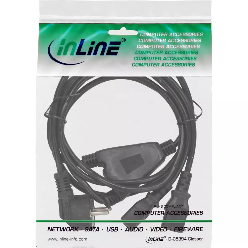 Cavo di alimentazione a Y InLine 1x CEE 7/7 angolare / 2x connettore IEC C13 3 poli, 3 m