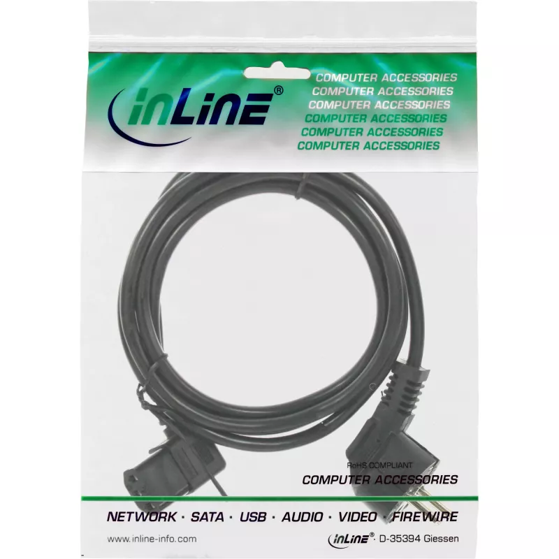 Cavo di alimentazione InLine, CEE 7/7 angolare / IEC C13 3 poli angolare a sinistra, nero, 3 m