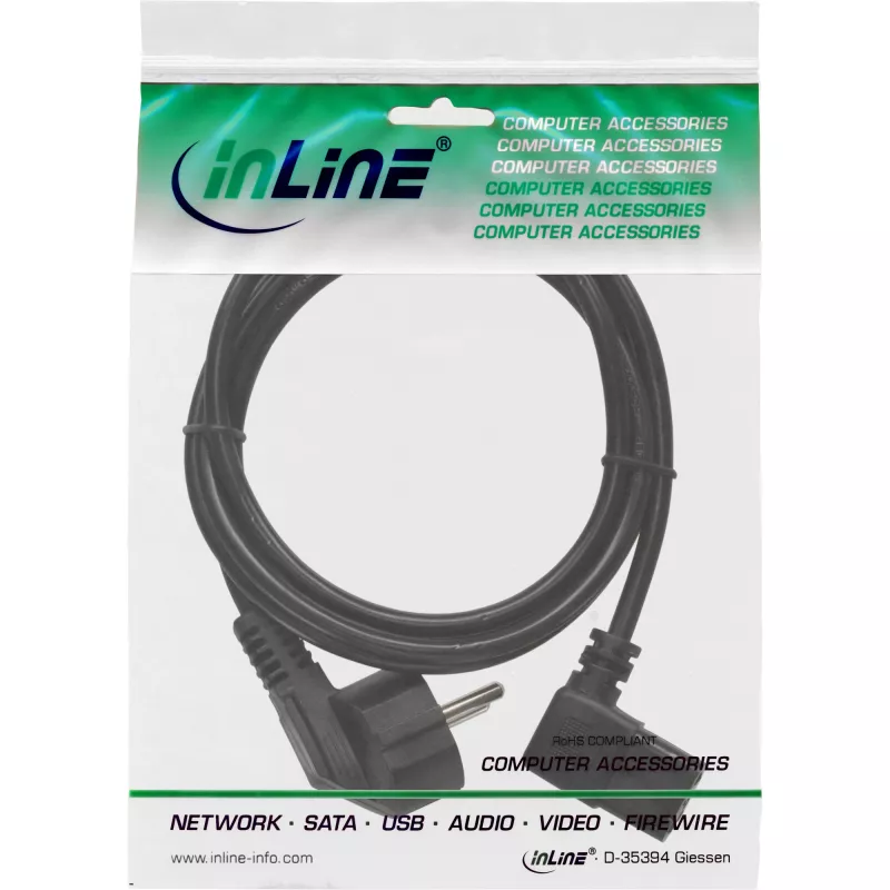 Cavo di alimentazione InLine, CEE 7/7 angolare / connettore IEC C13 3 poli angolare, 5 m