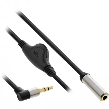 Cavo audio slim InLine 3,5 mm M angolare / F, con regolatore di volume 0,25 m