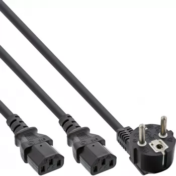 Cavo di alimentazione a Y InLine 1x CEE 7/7 angolare / 2x connettore IEC C13 3 poli, 1 m