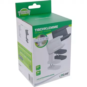 Supporto per ciabatta InLine 23196W girevole morsetto a molla bianco