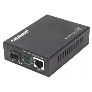 Intellinet convertitore di media Gigabit PoE+, da 1 porta 1000Base-T RJ45 a 1 porta SFP, iniettore PoE+