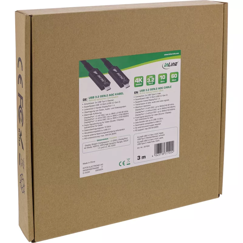 InLine cavo AOC USB 3.2 Gen.2, USB-C maschio/maschio, nero, 10 m